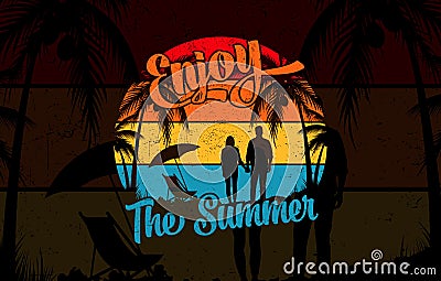 Enjoy the summer couple t shirt design Vector Illustration