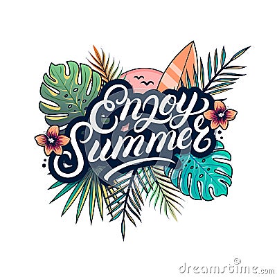 Enjoy summer hand written lettering text Vector Illustration