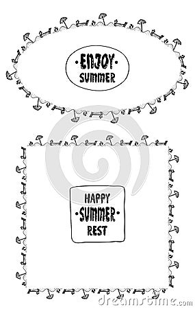 Enjoy summer, happy summer rest, quote lettering cards, simple frames set Vector Illustration