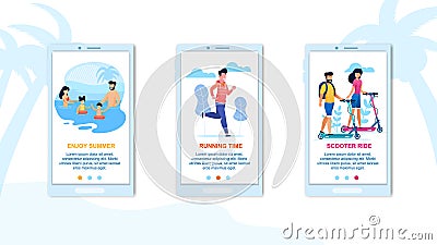 Enjoy Summer Mobile Application Landing Page Set Vector Illustration