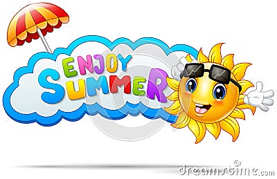 Enjoy summer with sun smiling and an umbrella Vector Illustration