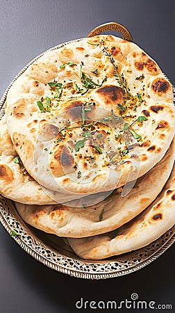 Enjoy Tandoori naan, a classic accompaniment to Indian dishes. Stock Photo