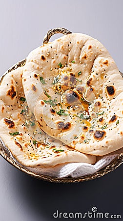 Enjoy Tandoori naan, a classic accompaniment to Indian dishes. Stock Photo