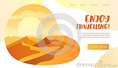 Enjoy Travelling tourism web template with desert Vector Illustration