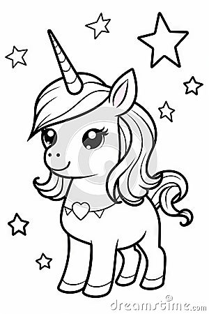 Magical Unicorn Coloring Page for Kids Creativity Journey, Generative AI Stock Photo