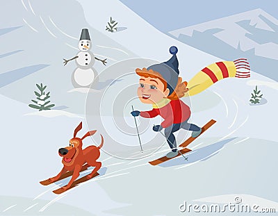 Enjoy winter outdoors Vector Illustration