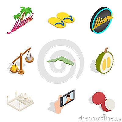 Enjoyable icons set, isometric style Vector Illustration