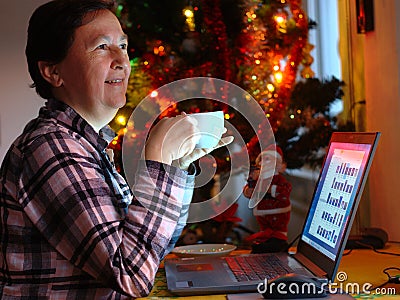 Enjoying Coffee In Pyjama At Home Stock Photo