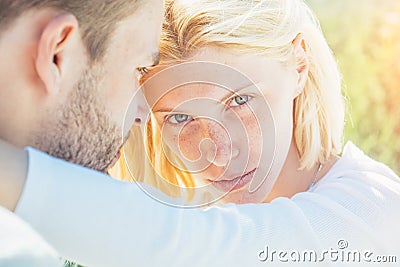 Enjoying the company of each other. Sensual foreplay. Young lovers. Tenderness and intimacy. Passionate love. portrait Stock Photo