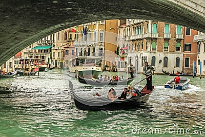 Enjoying a gondola ride on the Grand Canal in Venice Editorial Stock Photo