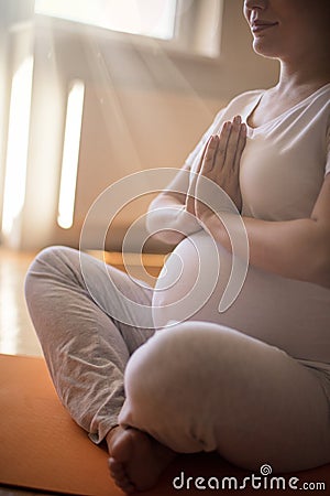 Enjoying some prenatal yoga Stock Photo