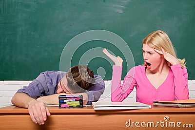 Enjoying student life. Back to school. Couple of man and woman in classroom. Home schooling. Modern school. Knowledge Stock Photo