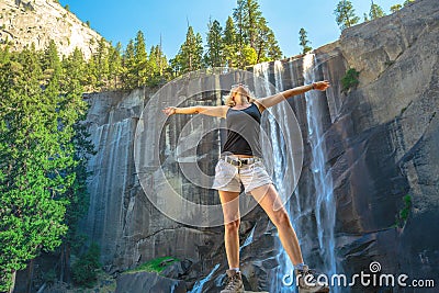 Enjoying Vernal Fall Yosemite Stock Photo