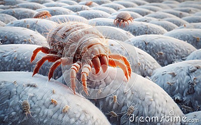 Enlarged image of dust mites on a mattress Causes of allergies and asthma Dermatophagoides pteronyssinus and Dermatophagoides Stock Photo