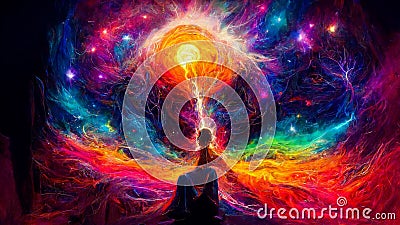 Enlightened being projecting the power of intention into the universe Stock Photo