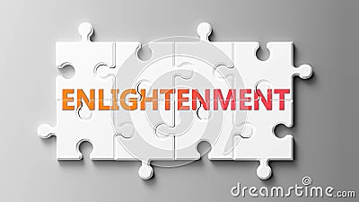 Enlightenment complex like a puzzle - pictured as word Enlightenment on a puzzle pieces to show that Enlightenment can be Cartoon Illustration