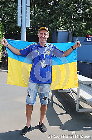 Ennis fan from Ukraine at US Open 2014 at Billie Jean King National Tennis Center Editorial Stock Photo