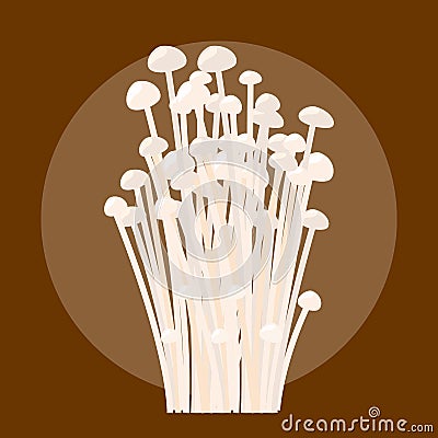 Enokitake mushrooms vector isolated. Organic natural food Stock Photo