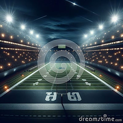 Enormous sports stadium with football field Stock Photo