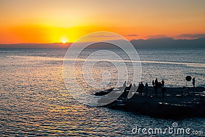 Enoshima island Chigogafuchi Marine Plateau sunset sea in kanagawa, Japan Stock Photo