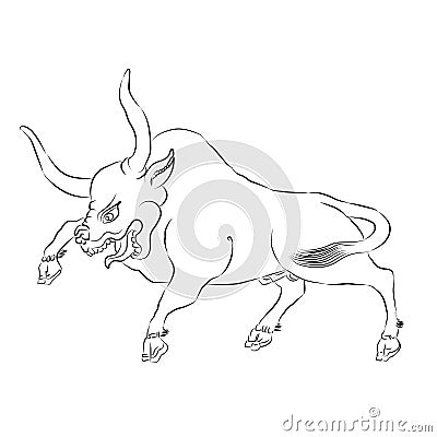 Enraged Bull Leaps. Enraged Bull Outline Vector Silhouette Illustration. Sketch Hand Drawn Vector Angry Bull. Vector Illustration