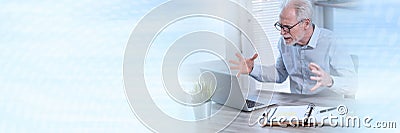 Enraged businessman in office; panoramic banner Stock Photo