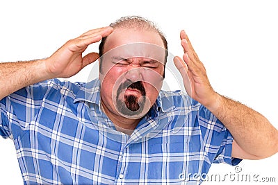 Enraged man wringing his hands Stock Photo