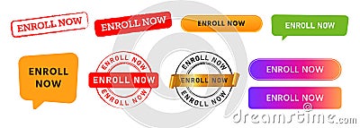 enroll now circle rectangle stamp speech bubble and button website internet design element Vector Illustration