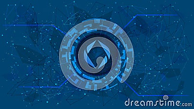 ENS Ethereum Name Service token symbol in digital circle with futuristic cryptocurrency theme on blue background. Cryptocurrency Vector Illustration