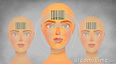 Enslavement of a person, a stamp on the head, a barcode instead of a name. lack of freedom of modern man, slave future Stock Photo