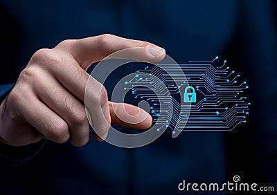 Ensuring cybersecurity for internet access, secure websites and email, protecting credit card payments, using biometric Stock Photo