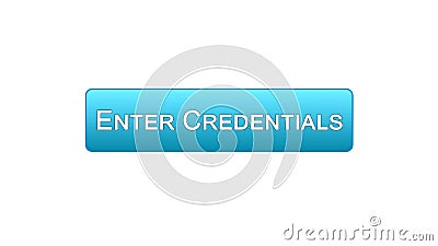 Enter credentials web interface button blue color, registration online service Stock Photo