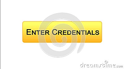 Enter credentials web interface button orange color, registration online service Stock Photo