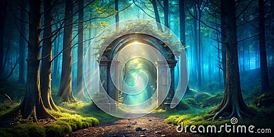 Enter the Haunted Portal Uncover the Secrets of the Mysterious Gateway in the Enchanted Fores Generative By AI Stock Photo