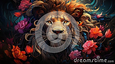 Enter a realm of artistic imagination where a surreal lion portrait captivates with its whimsical charm Stock Photo