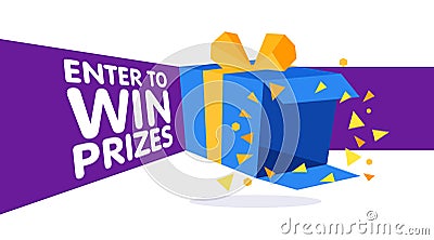 Enter to win prizes gift box. Cartoon origami style vector illustration Cartoon Illustration