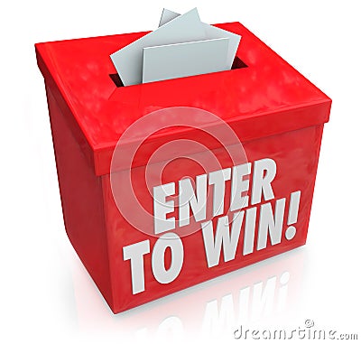 Enter to Win Red Raffle Lottery Box Entry Forms Tickets Stock Photo