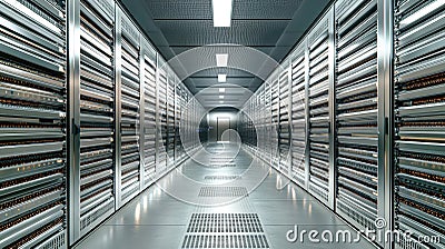 Enter a vibrant data center where rows of cutting-edge servers and technology hum with life, creating a hub of digital innovation Stock Photo