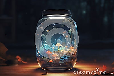 A jar containing a small, interactive video game, beautiful background Stock Photo