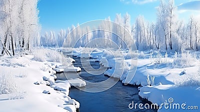 Stunning views of frozen rivers and enchanting landscapes Stock Photo