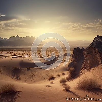 Beautiful, Expansive Desert Landscape with a Sense of Isolation and Mystery Stock Photo