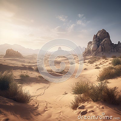 Beautiful, Expansive Desert Landscape with a Sense of Isolation and Mystery Stock Photo