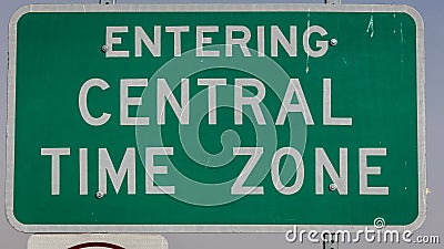 Entering Central Time Zone Road Sign Stock Photo