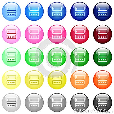 Entering login name and password icons in color glossy buttons Stock Photo