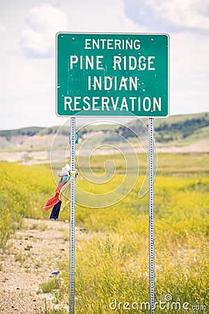 Entering Pine Ridge Indian Reservation Road Sign Stock Photo