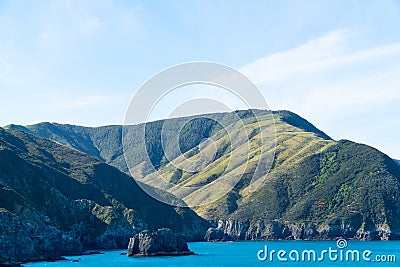 Entering Queen Charlotte Sound in Marlborough Sounds of South Island New Zealand Stock Photo