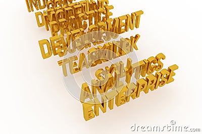 Enterprise & analytics, business conceptual golden 3D words. Alphabet, illustration, caption & title. Cartoon Illustration