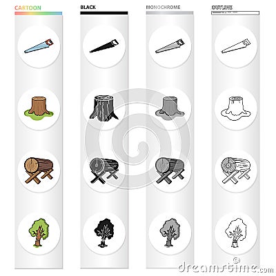 Enterprise, logger, ecology and other web icon in cartoon style.Wood, cutting, woodworking icons in set collection. Vector Illustration