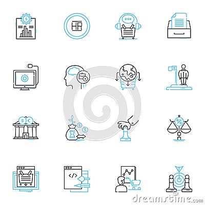 Enterprise Progress linear icons set. Innovate, Transform, Growth, Optimize, Modernize, Advance, Develop line vector and Vector Illustration