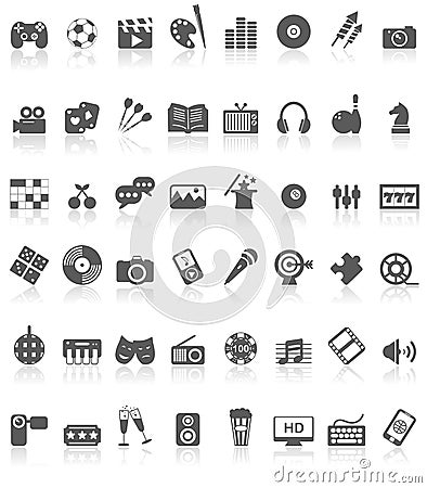 Entertainment Icons Collection Black on White Vector Illustration